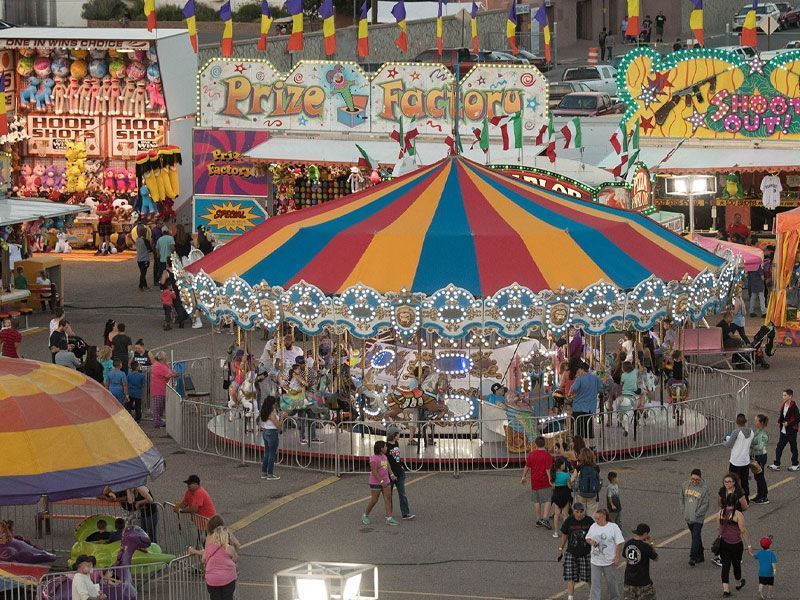 Wide view of a carousel at the Colorado State Fair
