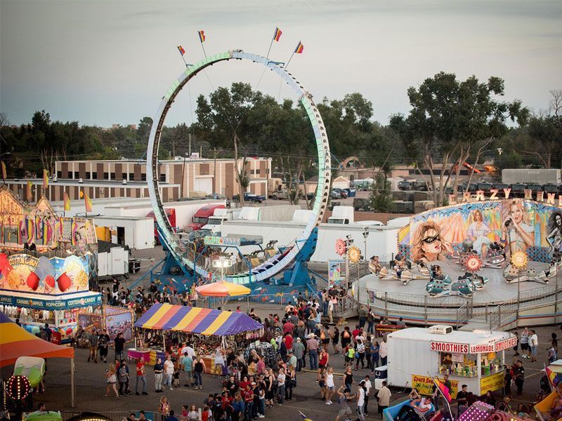 Wide view of rides at the Colorado state fair