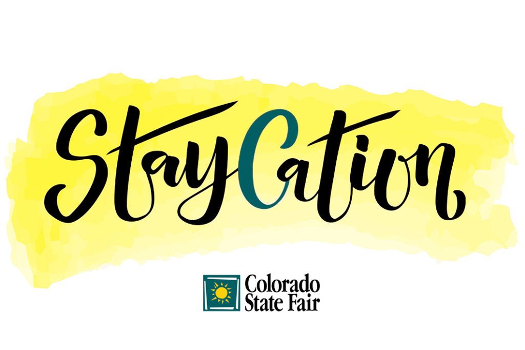 Vector graphic of Staycation at the Colorado State Fair in Yellow with a green C
