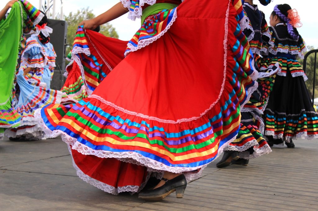 Pretty traditional Mexican dancers with flowing skirts