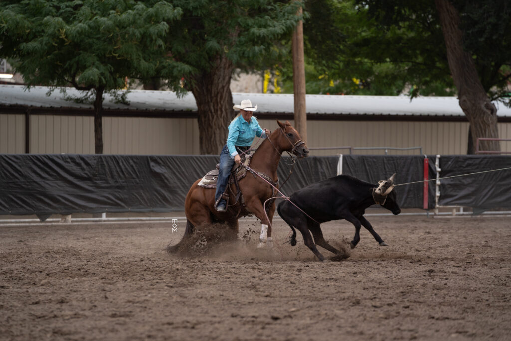 Lady Heeling during team roping