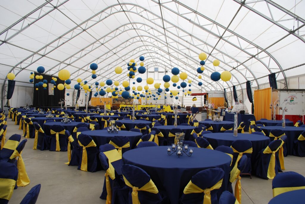 Blue and yelllow wedding decor